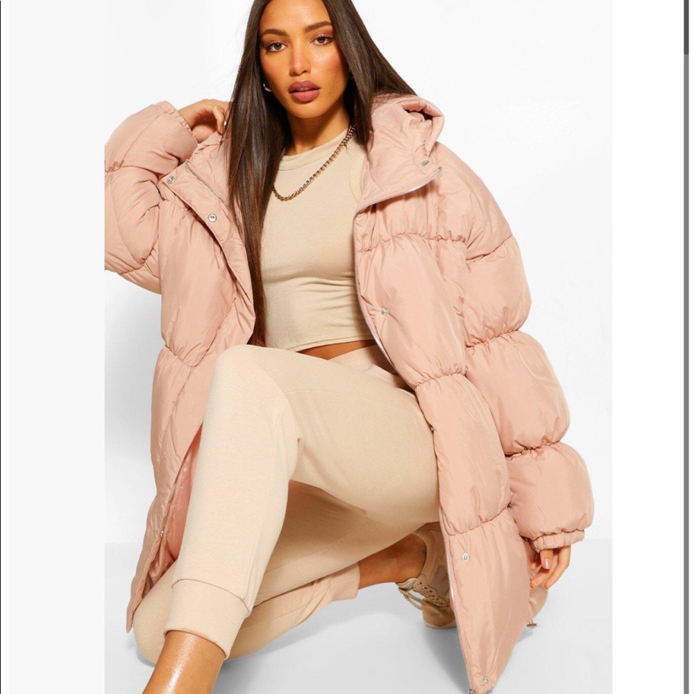 Yall hooded pink boohoo puffer jacket